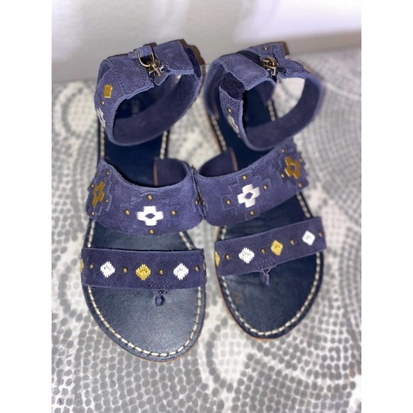 Anthropologie Navy Tribal Pattern Suede Soludos Sandals 6 - Picture 1 of 9